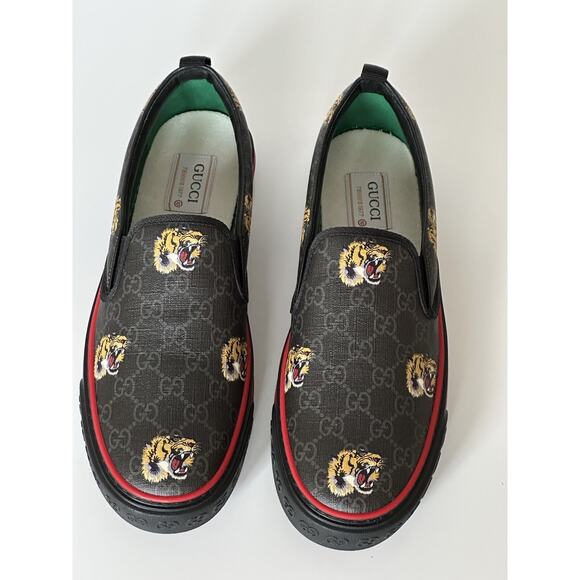 NIB Gucci Men\'s Low-top Tiger Black Canvas Sneakers 11.5 US (Gucci 11) 699971 IT main image 11